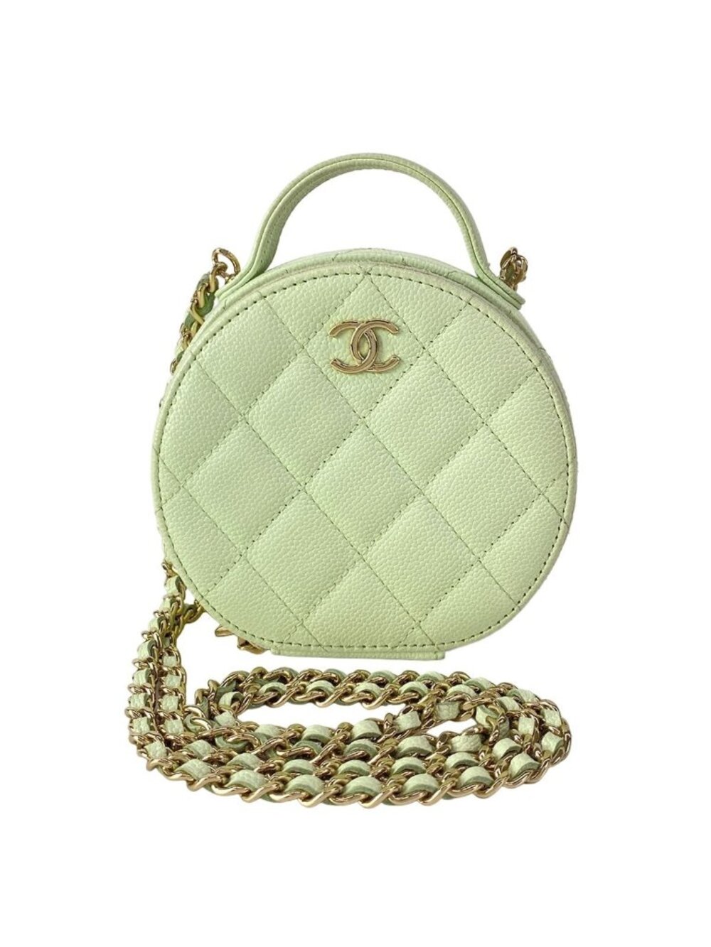 Chanel Shoulder Bag Quilted Small Vanity Case Light Green